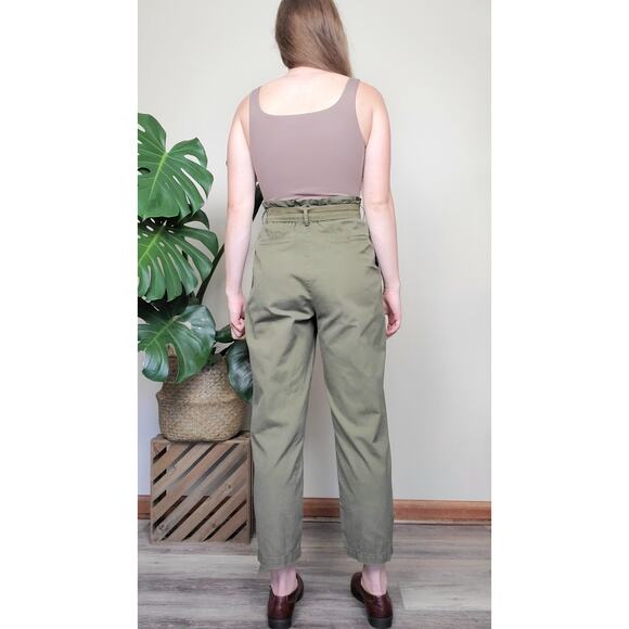 Forever 21 Olive Green High Rise Paperbag Belted Chino Trousers Small - Picture 2 of 7